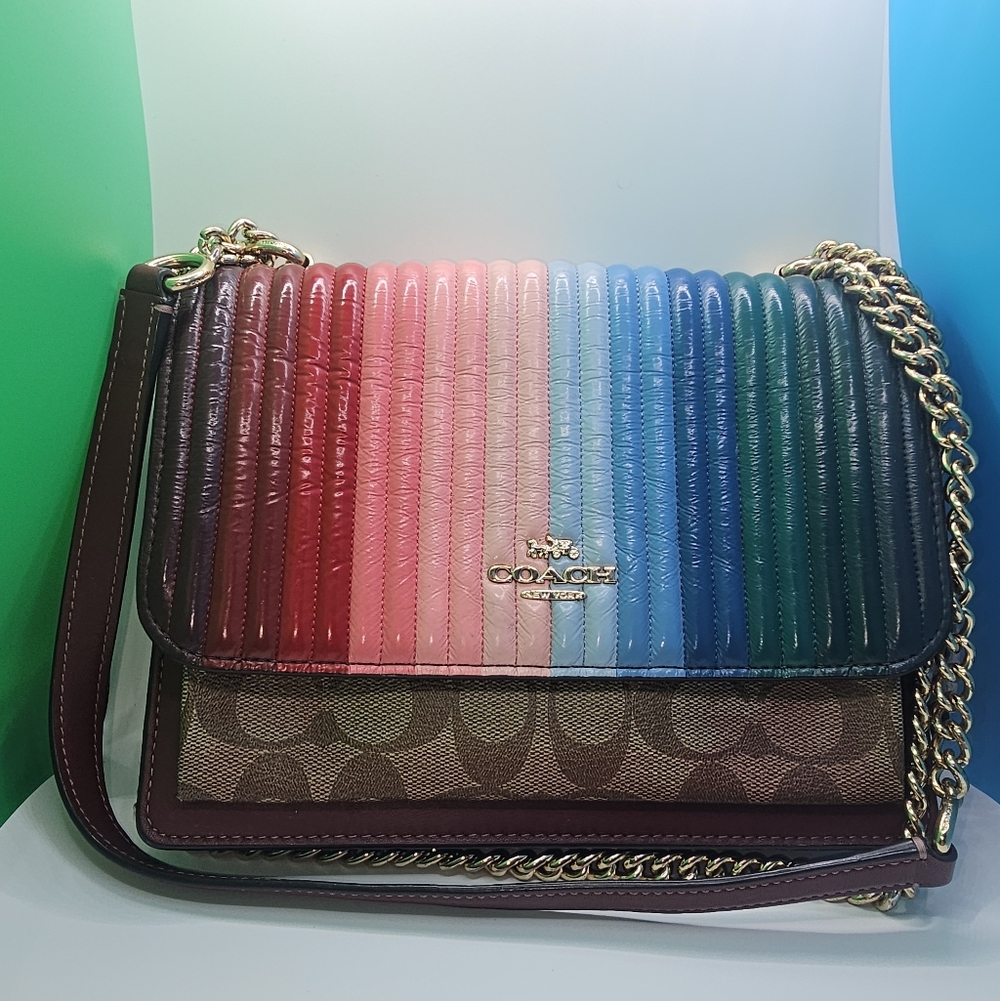 Coach Klaren Crossbody With Rainbow Linear Quilting. - Picture 2 of 16